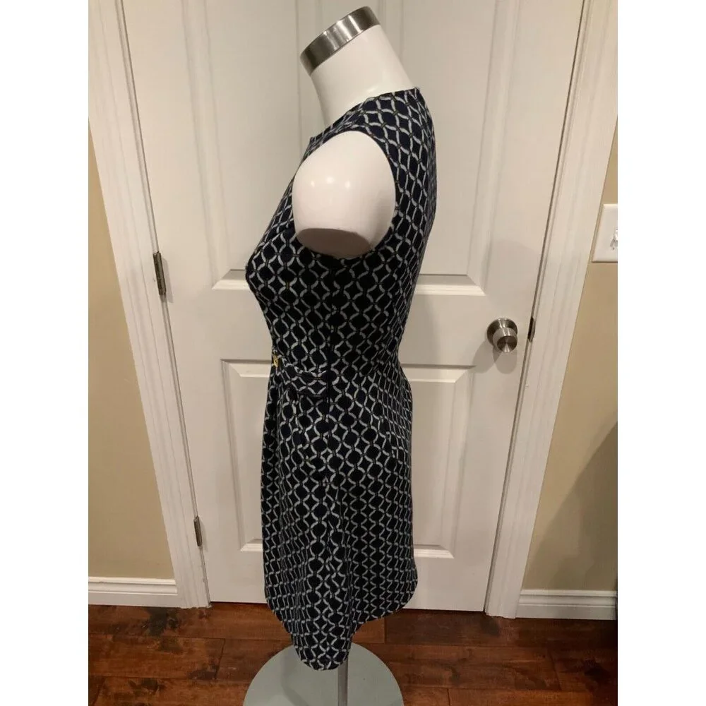 Tabitha Anthropologie Navy Blue Chain Link Keyhole Fit & Flare Dress, Size 0 - Picture 5 of 7